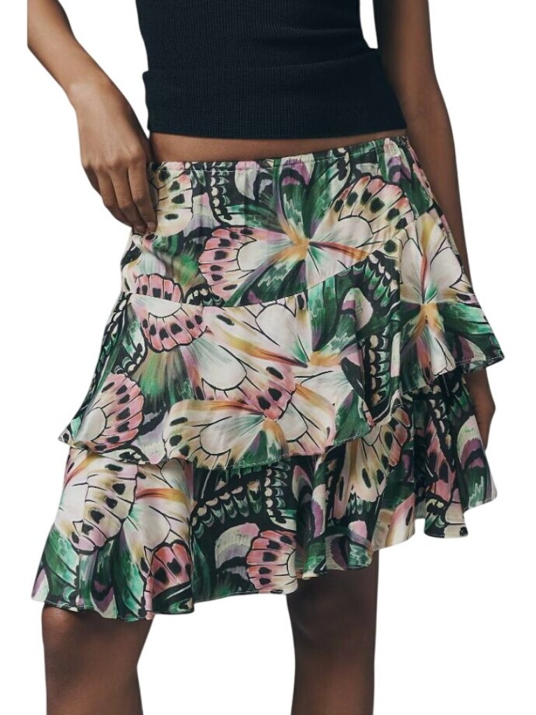 Nwt Farm Rio Asymmetric Butterfly Ruffle Mini Skirt Large Msrp $148